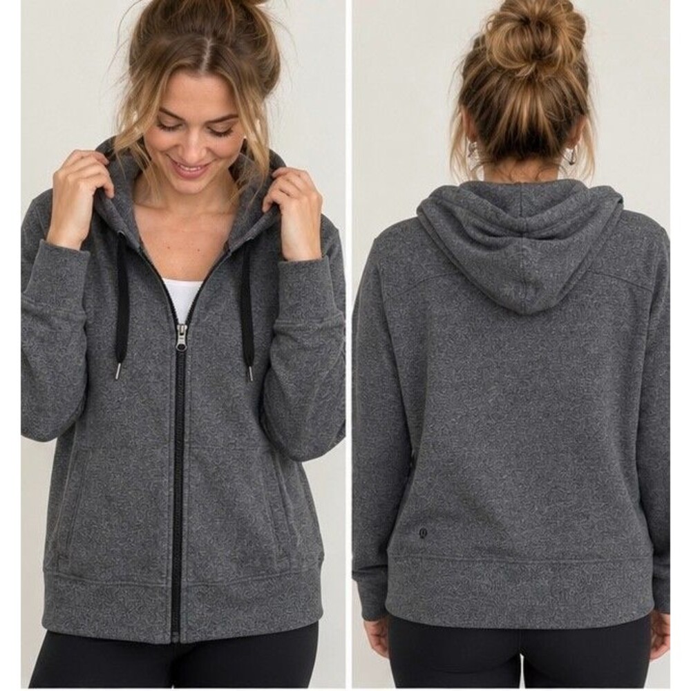 Lululemon Dark Heather Gray Zip Cotton Blend Hoodie Sweater Sz 10 Pockets